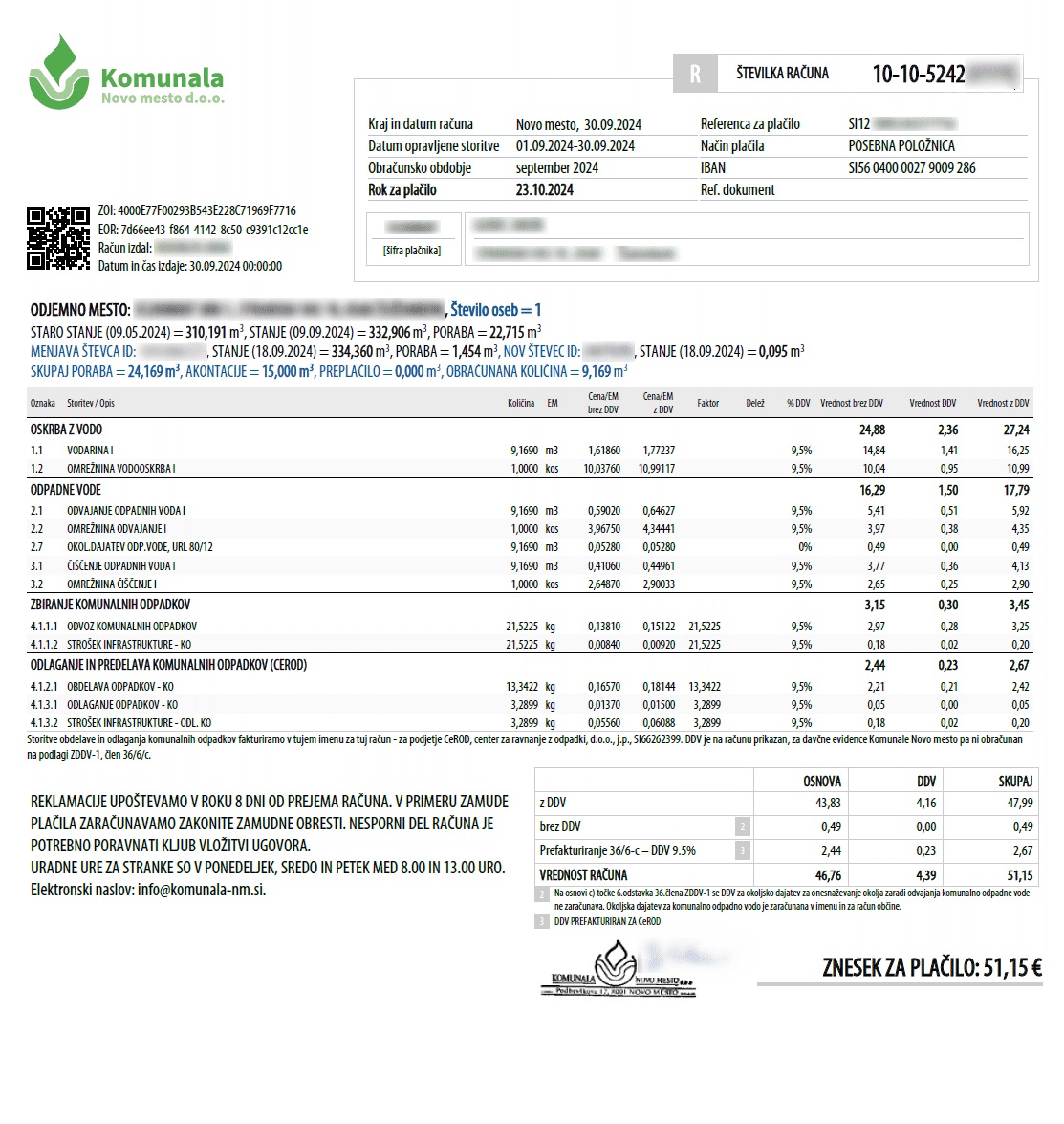 Vzorec položnice za komunalne storitve